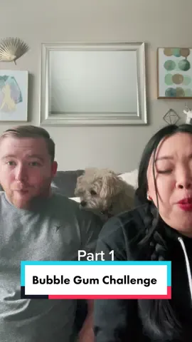 We did the bubble gum challenge! Here is part 1! We had so much fun. The rules are simple:  1️⃣ each person is given an equal number of bubble gum pieces (classic preferably)!  2️⃣ first person to chew their pieces and blow a bubble wins  Who do you think wins?  Let us know if you try it! 💕 #bubblegum #happy #laughter #funny #fun #couple #challenge #chew #game #dog 