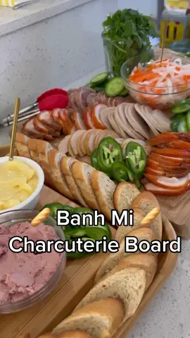 ** yes, I said SHOP and not shot. Ya girls getting over being sick 😷  Who else loves turning everything into a charcuterie board? 🙋🏻‍♀️ This one is a party favorite! My bestie also made a full stocked “Make Your Own Bloody Mary” bar because we love bloody Mary’s and it’s been our thing for a while! 🫒 I highly suggest making unique charcuterie boards and make your own drink stations because it’s really fun and interactive and everyone can make their own small bites or drinks how ever they like it!   ✨ You can build your own bank mi bite or add a bit of everything which is what I like to do.  ✨ Seasoning sauce is a game change in banh mi sandwiches thoooo    ➡️ Ingredients for Banh Mi Charcuterie Board: Vietnamese Cold Cuts— - [ ] Cha Lua (or Pork Roll)  - [ ] Vietnamese Head Cheese - [ ] Fried Pork Sausage - [ ] Pork Belly (it’s the orange looking one in the video ☺️) - [ ] Baguettes  Cold cuts and baguettes were all from 📍Mr Baguette Sandwiches in Westminster, CA)  Condiments— - [ ] Vietnamese mayo - [ ] Pork Pate  - [ ] Seasoning sauce (Golden Mountain brand or Maggi) - [ ] Sriracha  Toppings— - [ ] Pickled carrots and daikon - [ ] Cucumbers, thinly sliced rounds - [ ] Jalapeños, thinly sliced rounds - [ ] Cilantro, rough chop #banhmi #buildyourown #charcuterieboard #vietnamesefood #bread #pate #sandwich #fyp 