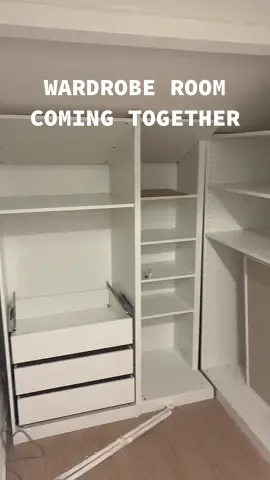 Replying to @Finance Chef here’s an update for you all! The wardrobe room is coming together 🔥🔥. My IKEA Pax built in wardrobe hack 🤞🏽We took a major loss and lost alot of time because we built the tallest flat but there wasnt enough space to stand them up. So after a cry, @TheJessEdit | Project Manager and I had to dismantle them and re-build them standing upright.   #renotok #renotokuk #renovationseries #fixerupperhouse #fixerupper #renovatingourhome #homerenovations #homerenovation #wardroberoom #DIY #wardroberoom #walkinclosetdesign #wardrobeideas #ikeapaxwardrobe  #ikeapaxhack #ikeahacks 