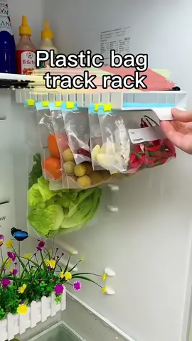 Refrigerator storage Device & Storage track for plastic bags🥬🥩🍇#storage #storagehacks #storageideas #organize #organizedhome #organized #kitchen #KitchenHacks #Home #vegetables #kitchengadgets #housewife #goodthing #foryou #tiktokfinds #ad #uk 