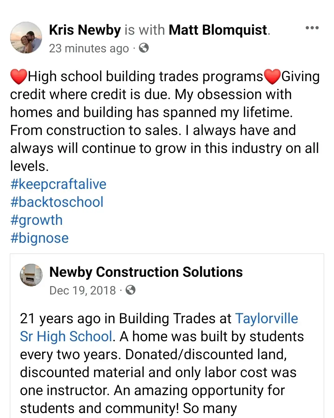 𝗜𝘁 𝗺𝗮𝘁𝘁𝗲𝗿𝘀... Kris Newby, Taylorville Building Trades Alum can tell you what hands-on trade programs can do for someone. His family can tell you the benefits it has too 👊😉🏠🏖 #keepcraftalive #buildlearnteach #taylorvillehighschool #buildingtrades #tvillepride #kidsbuildhouses #prettygoodhouse #finehomebuilding #VandeveerHouse28 #youngnotlazy #supportthetrades #longliveourbuildings #buildbetter #studentbuilt #whatsinyourwalls #apprenticeshipisanobligation 