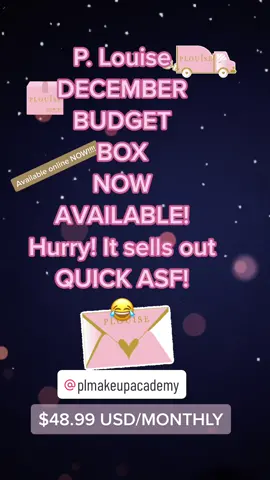 @plmakeupacademy December’s Budget Box is available online NOW as of RIGHT NOW for those who’ve been wanting to get them!! THEY SELL OUT VERY VERY VERY VEERRYYY QUICKLY YALL!!! It’s a monthly subscription service & it’s $48.99 USD! Charges EVERY 30th of the month, and ships out on the 1st of the month!!!  #plouisedatabase #plouise #plouiseunboxing  #plouise_makeup_academy #glittercutcrease #plouisebrushes #plouisemakeup #makeuptransformation #IRL #FYP #orangemakeuplook #plouisehealthiswealth #plouisebackyourself #plouisestackemuppalette  #plouisebudgetbox #plouisebudgetboxsubscription 