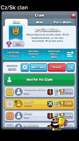 Nábor do clanu: potřebujeme aktivní nové hráče. Cz/Sk no toxic. Hrát clanwars#clashroyale #clan #cz #game #sk #top #viral #tiktok 