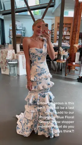 What do you think of The Milano Set in Provençal Blue Floral?! It just came in and I think it will be a last minute add to the group!! She’s gorgeous! 💙😍#vchapman #vchapmanstudio #bluefloraldress #bridalgown #floralgown 