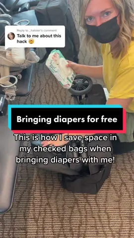 Replying to @_hatster Most airlines allow you to check say a stroller for free so inside the stroller bag is where we like to store diapers. After 100 flights, we’ve never been stopped but I have heard of sometimes airline workers making parents take things out of the bag so I would just have a backup plan in case that happens.  #travelhacks #babyhacks #toddlersoftiktok #MomsofTikTok #dadsoftiktok #toddlermom #travelwithababy 