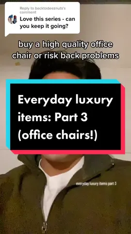Replying to @backtodeeznuts A high quality office chair is a must own, everyday luxury item if you’re a software engineer.