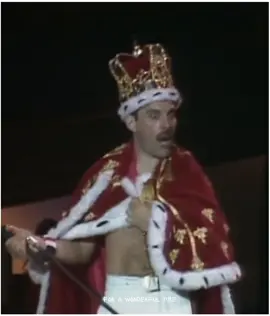the clip of Freddie in his crown- 🛐 the way he smiles at the audience has me in a chokehold on a daily basis. And I know the first clip doesn’t fit inside the frame, it’s tragic. #queen #queenband #bohemianrhapsody #freddiemercury #brianmay #rogertaylor #johndeacon 