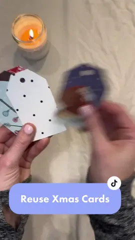 I really hate throwing away all of the Christmas cards I get every year. I wanted to find a way to make them last a little bit longer and I love this idea! #giftwrapping #wrappingtutorial #wrappinggifts #fyp 