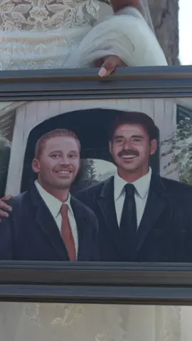 Emotional moment when the bride gifted her groom with a painting of him and his dad in the same wedding venue when he was still alive 😢😍❤️ #imnotcryingyourecrying #emotionalmoment #brideandgroom #brideandgroommoment #bride #groom #bayareaweddingvideographers #californiawedding #feltonwedding #roaringcamp 