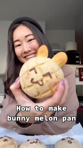 the cutest bunny melon pan to celebrate the year of the rabbit 🐰 #lunarnewyear #bakingtok #cutebread #melonpan 