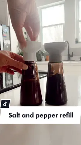 Filling my new $13 amber glass salt and pepper grinders from ikea 🧂☺️ #ikea #ikeafinds #asmr #asmrrestock #restockasmr #restock #saltandpepper #refill #refillasmr 