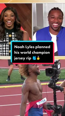 @Noah Lyles reveals the story behind his world champion jersey rip celebration to @Maria Taylor. 🤭 #trackandfield #wchoregon22 #noahlyles 