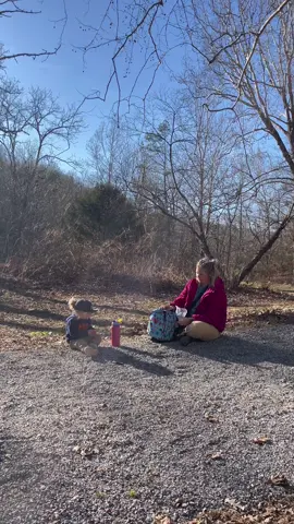 Sometimes you just gotta sit down on the path and eat some bottom of the diaper bag crackers. #mom #fyp 