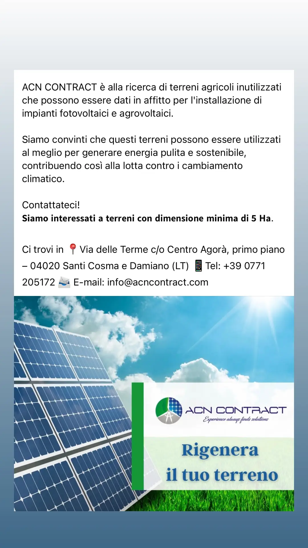 #acncontract #energierinnovabili #transizioneenergetica #fotovoltaico #agrovoltaico #nonfermiamolatrasizione #green 