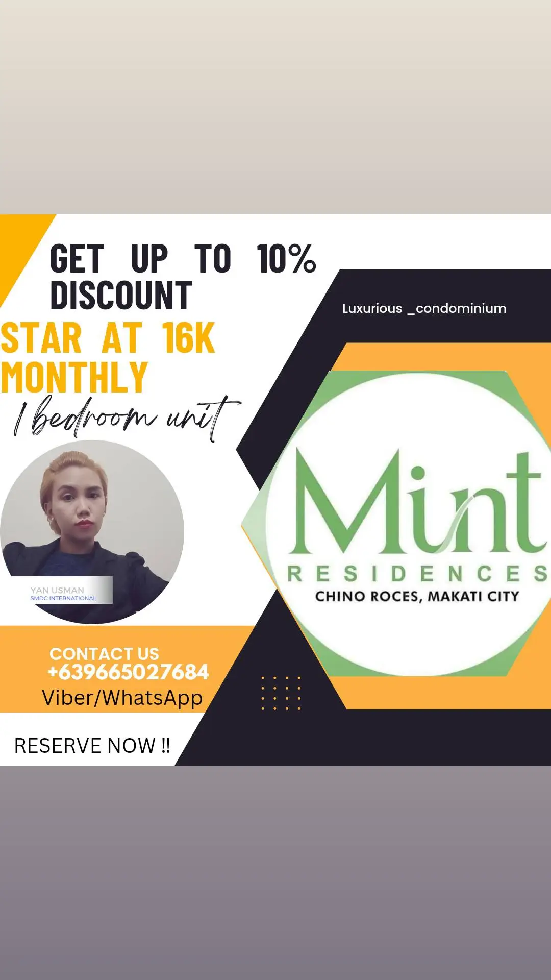 ☘️ MINT RESIDENCES ☘️ 📌Location: Chino Roces Makati ✅ WITH 10% DISCOUNT ✅ NO SPOT Downpayment ✅1 Bedroom With Balcony ✅ 16K Monthly for 44 Months ‼️NEARBY ESTABLISHMENTS ➡️ Walter Mart Makati 5min walk ➡️ MRT Magallanes Station 4min walk ➡️ Makati Offices 8min ride ➡️ Ayala Triangle 8min ride ➡️ Greenbelt 8min ride ➡️ Glorietta 8min ride ➡️ BGC Taguig 13min ride ➡️ Don Bosco Technical Institute 10min walk REQUIREMENTS: ✅Signed Unit Reservation Form  ✅Php 25,000 Reservation Fee ✅ 2 Valid ID´S #trend #fyp #SMDC #co