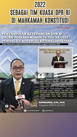 Mewakili DPR RI atas setiap gugatan atau uji materil UU di persidangan Mahkamah Konstutusi RI sepanjang tahun 2022. Sumber : @puspanlak_uu  #DPR #KomisiIII #konstit #fyp  #fyi  #dewan  #politik  #jokowi 