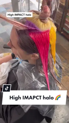 High IMPACT halo + rainbow placement #hairstyletutorial #foryoupage #highimpacthalo #goodhairdaybysydlopez #qualitytouchfoil #behindthechair #btconeshot #oneshothairawards #goldwellus #goldwellpro 