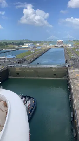 A short Timelapse of our cruise ship (Emerald Princess) stepping down from the level of Gatun Lake in the Panama Canal, headed to the Caribbean (Atlantic) through chambers in the Agua Clara locks near Colon.
