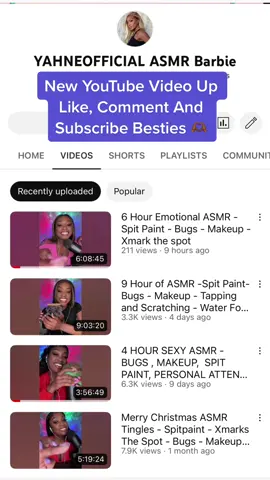 New Youtube Up! #ASMR  #CapCut #yahneofficial #yahneofficialasmr #yahneofficialasmrbarbie #yahnecoleman #asmr #livelineup #livespotlight #asmrlive @tiktoklive_us #asmrtingles #asmrtriggers #asmrspitpainting #tiktoklivespotlight #asmrwater #asmrfoam #asmrspit #youtube #youtubeasmr #asmrmakeup #asmrbugs #fyp #asmrsleep #asmrrelax Live Spotlight ❤️