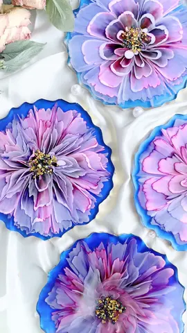 So excited to see these 3D flower resin coasters turn out!!🥰🥰 #resin #resinart #satisfying #results #tutorials #DIY #beautiful #coaster #3dflower #pouringresin #epoxy #finishedproduct #crafty #gorgeous #flower #fyp #fy #creative #floral