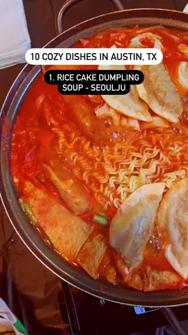 Here are 10 cozy dishes for this chilly weather!  1. Rice cake dumpling soup @seouljuatx  2. @mumfoodsatx matzo ball soup 3. Haejangguk at @narrowstreet512  4. Chicken Paiten ramen at @marufukuramenofficial  5. Double broth hot pot at @hotpotalley  6. Pho at @atxfreshbowl  7. Ramen from @komeaustin  8. Shoyu ramen from @ramen512  9. Pork rib noodle soup from Julie’s.  10. @sazanramen Paiten Ramen!  #atx #austintx #austinfood #atxfoodtime #austinfoodadventures 