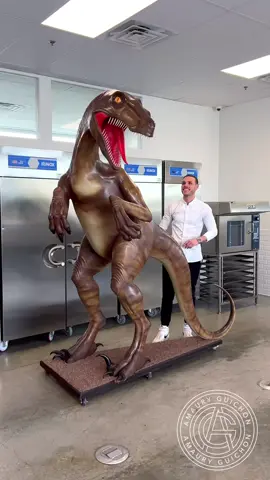 Chocolate Velociraptor! 🦖 This 100% Chocolate sculpture is my biggest one yet, weighing 550lbs and stands 8ft tall. #amauryguichon #chocolate #raptor 