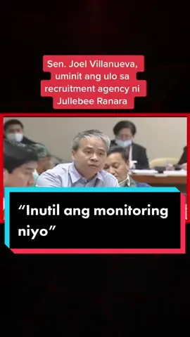 Hindi natuwa si Sen. #JoelVillanueva sa tugon ng legal counsel ng recruitment agency ng #OFW na si #JullebeeRanara nang tanungin siya ukol sa pagmo-monitor ng sitwasyon ng ating kababayan bago ang krimen. 