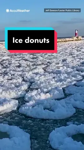 Pancake ice on Lake Michigan looks more like donuts in the slushy water in Two Rivers, #Wisconsin. #WIwx #weather #wxtok #naturetiktok 