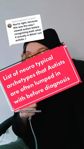 Replying to @agothbird List of neuro typical archetypes that Autists  are often lumped in with before diagnosis! Also sone of these roles are self selected BY the autistic person to accommodate their disability or explain why they they are the way that they are! #autism #autismawareness #lindsaykatt #actuallyautistic 
