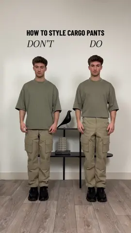 HOW TO STYLE - A CARGO PANTS 😱 1. Tuck-in your t-shirt to show the whole pants. Besides that, it extends your legs.  2. If you are small, try a more fitting cargo pants. This elevates your look.  3. Always wear cropped/short jackets otherwise it covers the pockets of your cargo.  Save for later & hit the + for daily #fashionhacks & #stylingtips ✅ #cargopants #cargopantsoufit #styling #menswear #doanddonts 