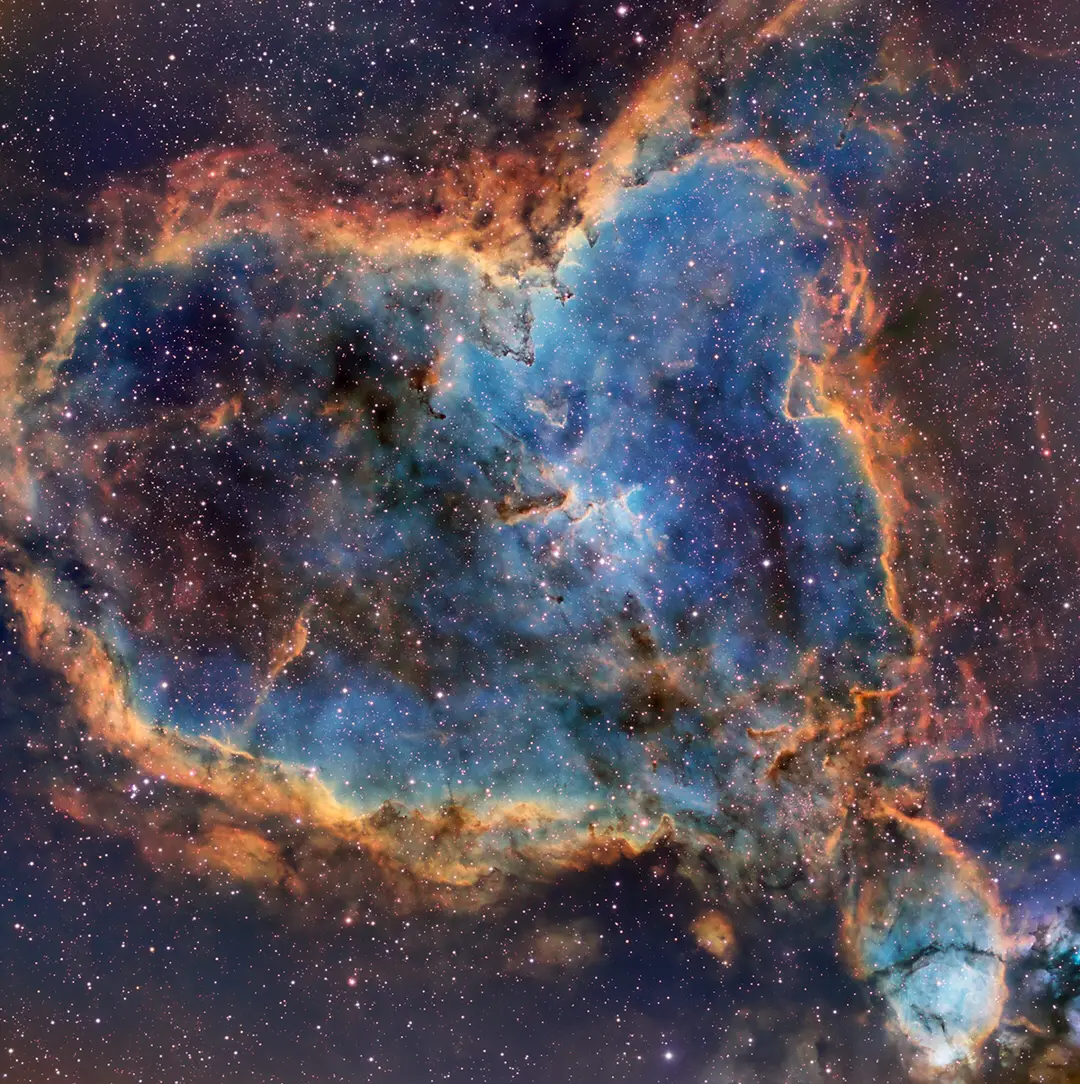 heart nebula (IC 1805) the heart nebula is located 7,500 light years away from earth. the heart nebula is in the constellation Cassiopeia, and it gets it bright glow and color from the ionized hydrogen. there is a massive cluster of stars that lies in the center of the heart nebula, some having 5x the mass of the sun. in the night sky, it also takes up 4 times the amount of space as the moon, despite being thousands of light years away.  happy valentine's day everyone!! i thought i'd bring out something special for you all for today :) remember today is not only about romantic partners, but also the people you love dearly. give your dog a extra treat and take 'em for a walk. take your mom to breakfast, or play a video game with your little brother. today is about love of the heart. share your beautiful life with beautiful people. happy valentine's day, to all the space lovers out there.  #constellation #stars #IC1805 #ValentinesDay #space 