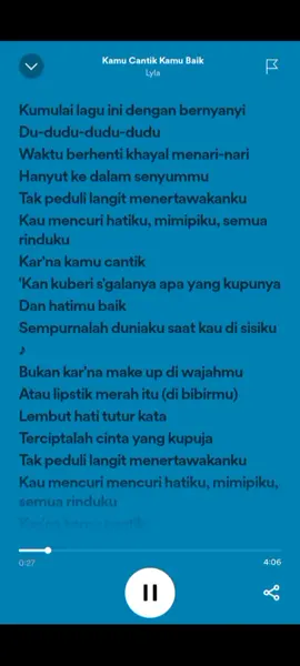 kamu cantik kamu baik#kaumencurihatiku #karenakamucantik #karenakamubaik #kamucantikkamubaik #lyrics #liriklagu #lirik #spotify #spotifywrapped #xyzbca #fypシ゚viral #fypdongggggggg #fyp #fypシ #AQUADULU 