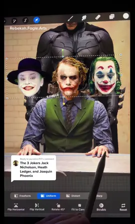 Replying to @jaynation717 the Ultimate Joker version. 2 #heathledger #jacknicholson #joaquinphoenix #fyp #art #joker #batman 