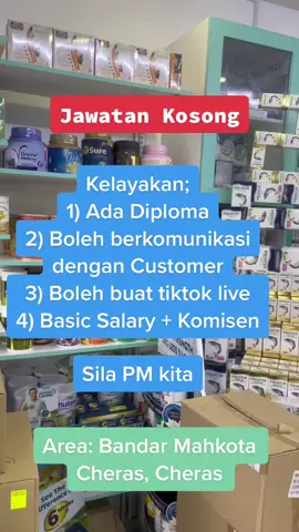 Jawatankosong#kerjakosong#mcarepharmacy#tiktoklive#diplomaholder#gaji#cheras#kajang#komisentinggi #segera 