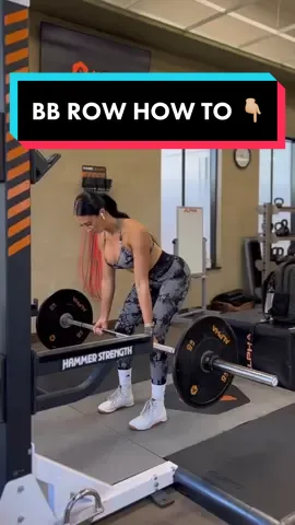 BB ROW HOW TO 👇🏼  Grip shoulder width apart (I am doing under hand here) Feet hip width apart, then hip hinge. Keep spine neutral, core is engaged, pull the bar towards belly button. Squeeze your shoulder blades together as the bar moves closer to belly button. Think about pulling your shoulders down into your back pockets to engage your lats! What movement do you want to learn next? 💪🏼🫶🏼 #barbell #barbellrow #back #backdayworkout #backdayroutine #backday #upperbody #upperbodyworkout #howto #GymTok #workout #FitTok #onlinecoach #onlinetrainer #gymgirl #girlswholift 