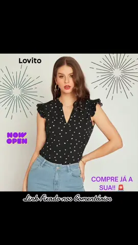🌛Lovito Blusa de Gola V Elegante com Manga de Boca de coração 🌛 #modafeminina #moda # #compre #qualidade #altaqualidade #fashion #estilo 