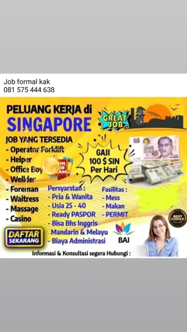 yang mau ke Singapura. buruan di coba, #loker #lowongankerja #flksyaguys🥰biarrame🥰 #fyp 