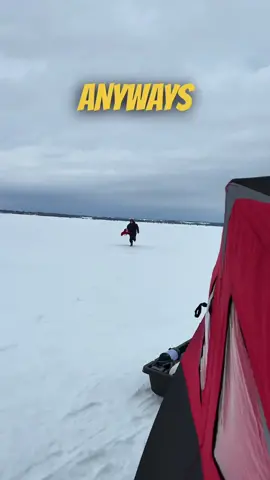 Wind warnings + fishing tent = bad idea 😅 It was our 2nd day of our northern fishing trip but conditions were not ideal to be out there in a pop tent… to top it off we didn’t even catch any fish 👎🏽 BUT on day 3 we stumbled onto a hidden gem and were able to get on both of our target species (Northern Pike and Lake Trout) #fishing #fish #icefishing #angler #fishingvideo #fishingtiktok #fy #fyp 