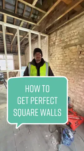 How to get perfect square walls with the 345 method. All you need is a tape measure. #345methord #squarewalls #advice #measuringangles #90degree #joinerytips #tips #howto #perfectwall #propertyrenovation #tradetricks #DIY #diyadvice #howidoit #buildingtips #woodworktips #howtogetstraightwall #walls #partitionwalls 