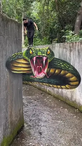 How would you react to this street art?😱 🐍 🎵:Feelings - @EMELINE🎶 #streetart #grafitti #3dillusion #opticalillusion #socreative 