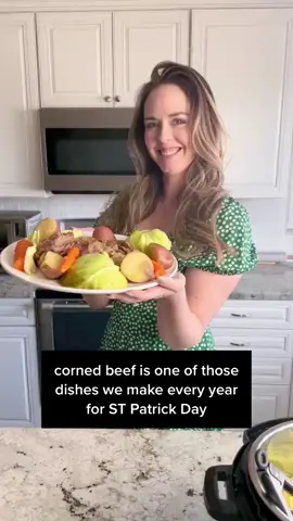 Corned Beef amd Cabbage ✨INGREDIENTS✨ * 4 lb. flat cut corned beef brisket (with corned beef spices) * 1 large onion-chopped * 1 bay leaf * 3 Cups chicken broth, REDUCE by 1/2 if using Guinness * Garnish seasonings: * Dijon mustard * horseradish for garnish ✨Instructions✨ 1. Remove the corned beef from it's packaging, rinse and pat dry. 2. Cut all but a thin layer of fat off the corned beef if necessary. 3. Lay the corned beef into the bottom of the instant Pot 4. Spread the chopped onion and spices over the meat. 5. Pour the chicken broth over and around the beef. OR pour the bottle of Guinness over the meat and HALF of the chicken broth. I used my instant pot bone broth. It worked great! 6. Seal the lid. 7. Set the Instant Pot to manual on high for 90 minutes. 8. Allow to natural release for 15 minutes. 9. Remove to platter and allow to rest. Side dish tip: 1. While the meat rests, quickly add potatoes, cabbage and carrots you wish to cook into the instant pot, seal the lid and set to manual high for 10 minutes. Quick release and serve with the corned beef. #cornedbeef #cornedbeefandcabbage #instantpotcornedbeef #instantpotrecipes #stpatricksday #foodtiktok #foodrecipe 