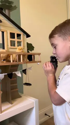 The boys ahd a blast playing with their baby chickens! Whats cuter than these baby chicks in a little treehouse?! #babychicks #toddlerplay #cute #corememory #farmlife #farmkids #chickencoop