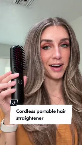 Holy moly 🤯 this cordless, portable hair straightener is AMAZING! Cant wait to bring this on our vaca next month Linked in my tiktok shop! #hairstraightener #hairstraighteningbrush #cordlesshairstraightener #portablehairstraightener #BestHairProducts #travelproducts #musthavetravelitems #traveltips 