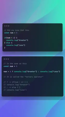 Javascript tip: Ternary edition #javascript #programming #programmer #coding #codinglife #coder #frontend #softwareengineer #dev #developer #development #technology #Tech #tip