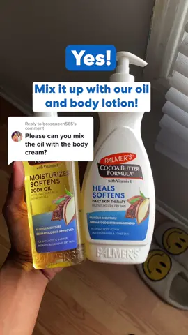 Replying to @bossqueen565 Great question! Did you know that you can mix Palmer’s Cocoa Butter Formula Body Oil with our Cocoa Butter Formula Lotion? ✨ #palmers #cocoabutter #cocoabutterformula #bodylotion #bodyoil #glowy #glowing #glowingskin #skincare #skincareroutine #SelfCare #selfcareroutine #selflove #showyourselflove