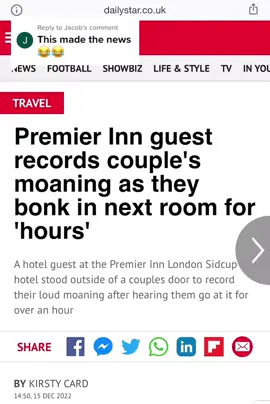 Replying to @Jacob NO WAY 😭😭#hotelroom #British #hotel #premierinn #britishhotel #Seggs #hotelseggs #news #dailystar #noisyneighbors #fyp #sidcup #funny 