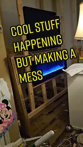 Tomorrow is a new day. But yeah, entertainment built in is going great. Just needs finished up so I can clean everything back up and make it nice again. Home projects alwats make a mess so I expected everything to be exploded all over but this is what I'm working with now 😅😅 #homeproject #builtin #fireplace #tv. #disaster #mess 