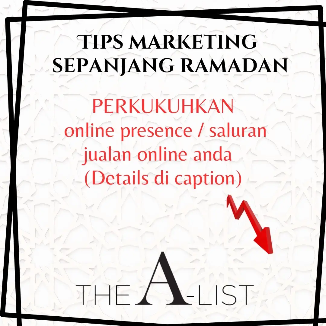 Sebagai bisnes owner anda perlu mengambil kesempatan untuk memilih influencer yang sesuai dan aktif di Bulan Ramadan untuk mempromosikan bisnes/brand anda Kami di the A-List Malaysia Ada khidmat konsultasi untuk membantu brand anda stand out di online mahupun offline . Jangan lupa ikuti instagram kami untuk details  #influencermarketing #tipsbisnesramadan #tipsmarketingramadan