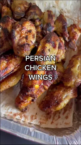 🍗☀️ Persian style wings ☀️🍗 FULL RECIPE ON MY INSTAGRAM 💛#chickenwings #bbq #kabab #joojekabab #jooje #saffron #جوجو #جباب #persianfood #iranianfood #iraniantiktok #morgh #wings #charcoal 