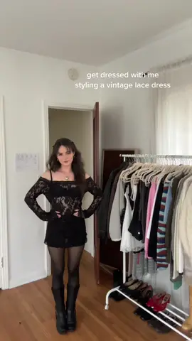 styling this vintage lace dress I just got #getdressedwithme #styling #blacklacedress #thriftfind #blokettecore  
